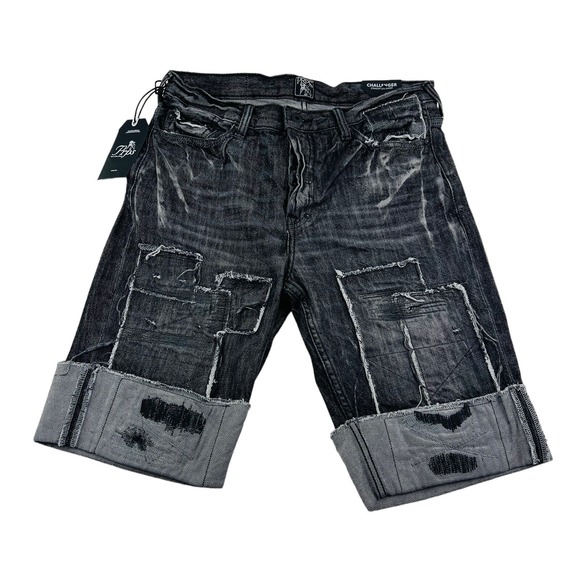NWT PRPS Black Challenger Straight Leg Distressed Cotton Shorts Mens Size 29X11